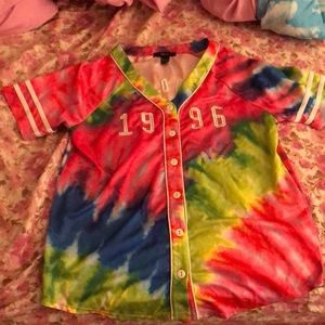 F21 rainbow tie dye rave jersey